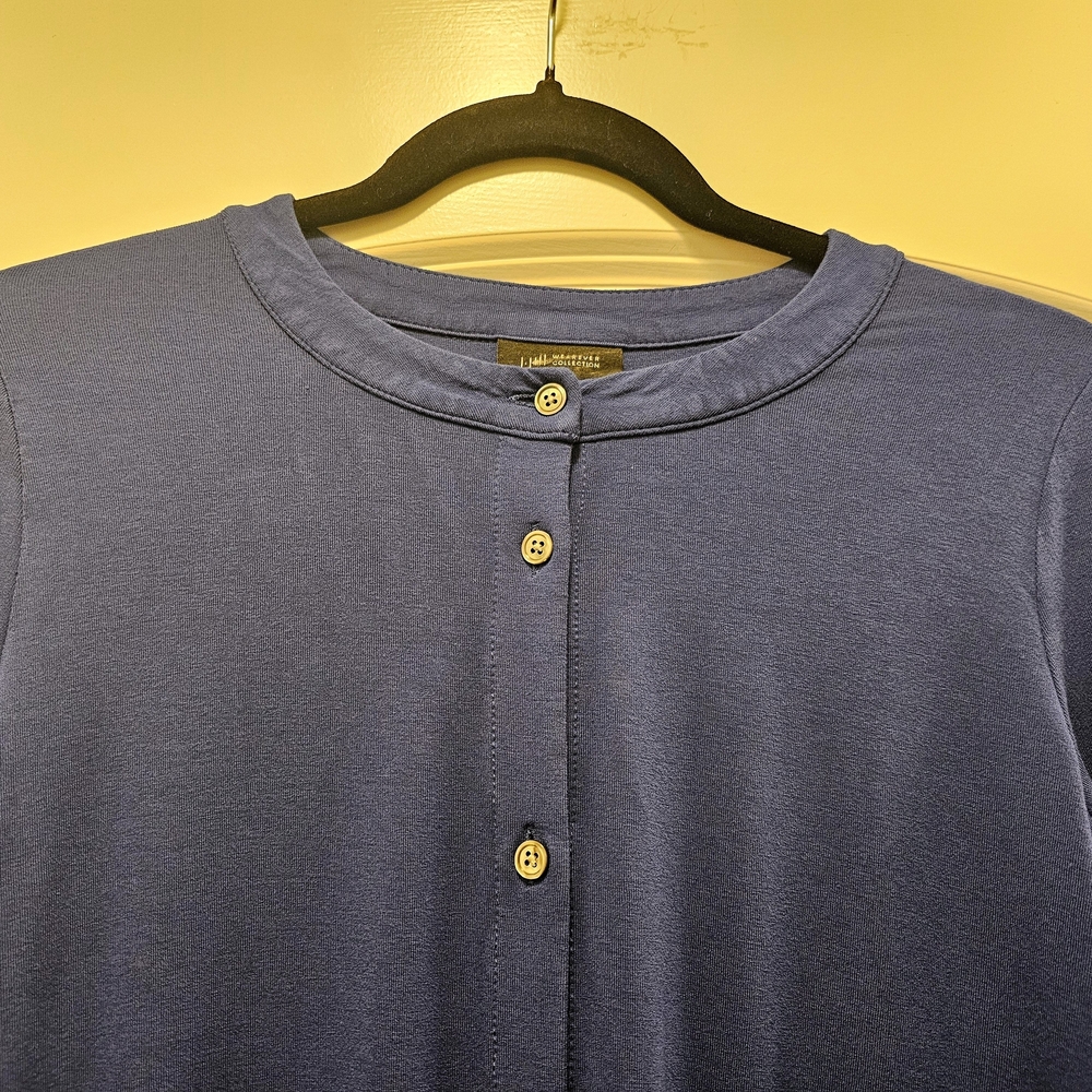 J Jill Wearever Blue Tunic XS Button Front Pockets Soft Knit Top - Picture 4 of 8